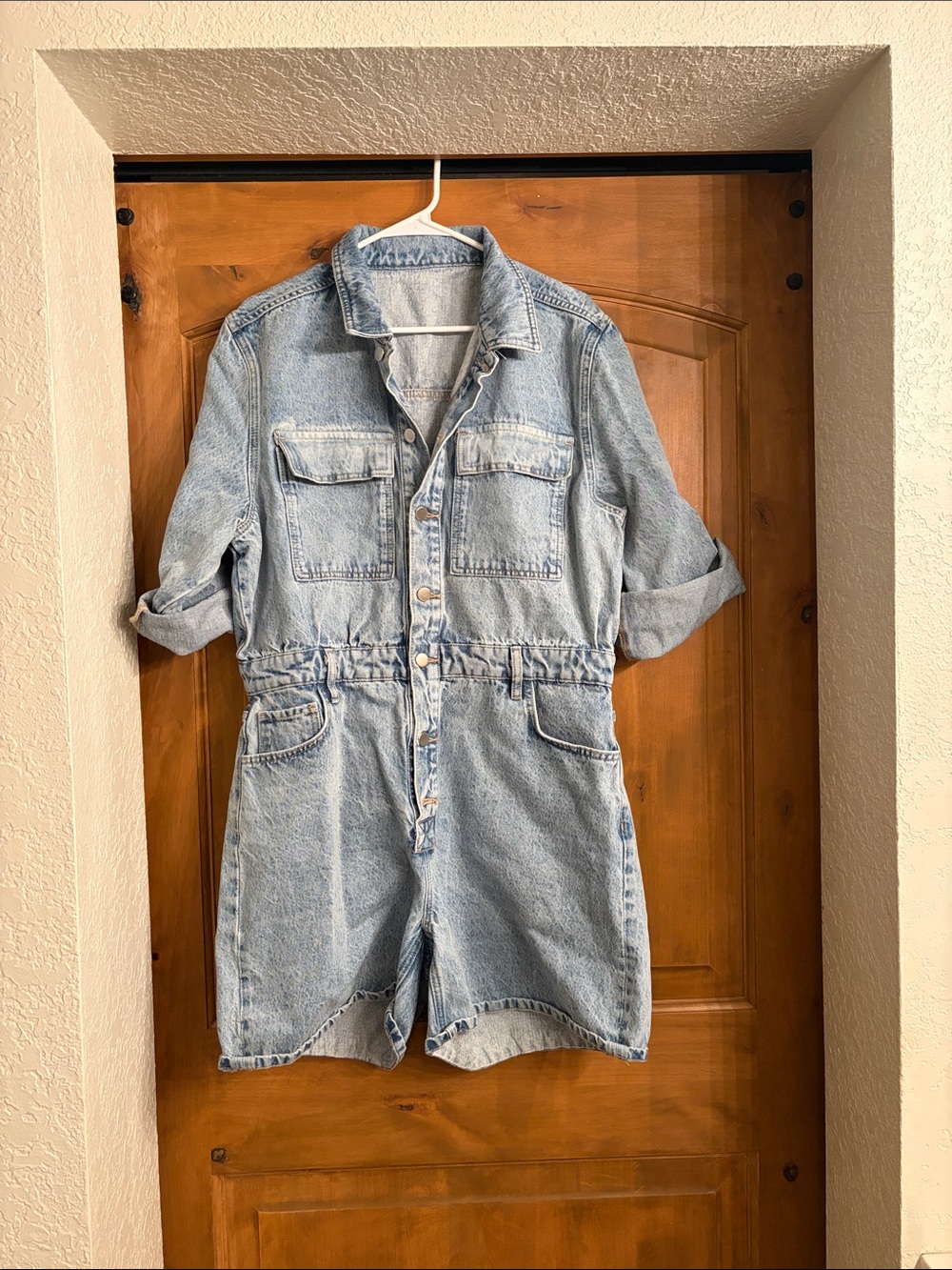 Free People Light Wash Denim Short Jumpsuit no tags
